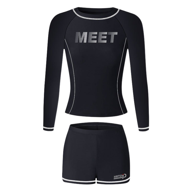 Huurun split de manga larga traje de baño para mujeres Verano nuevo alto elástico para adelgazar piscina entrenamiento Deportes conservador talla grande traje de baño