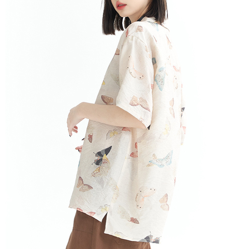 万有引力博物馆 复古满印短袖衬衫女夏季2025年新款衬衣宽松上衣|undefined