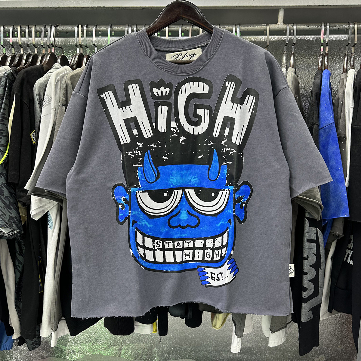 Transfronterizo nueva venta en caliente BKS camiseta de manga corta extraña esqueleto retro lavado de agua caliente perforación en caliente para hombres y mujeres de moda en stock lotes
