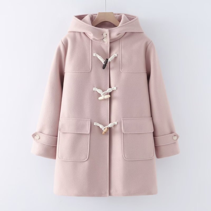 冬季新款加厚夹棉木扣中长款女士开衫 毛呢外套大衣批发