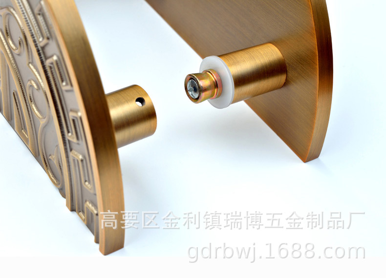 古铜色雕刻门把手中式玻璃门木门把手实心铝板定制对装