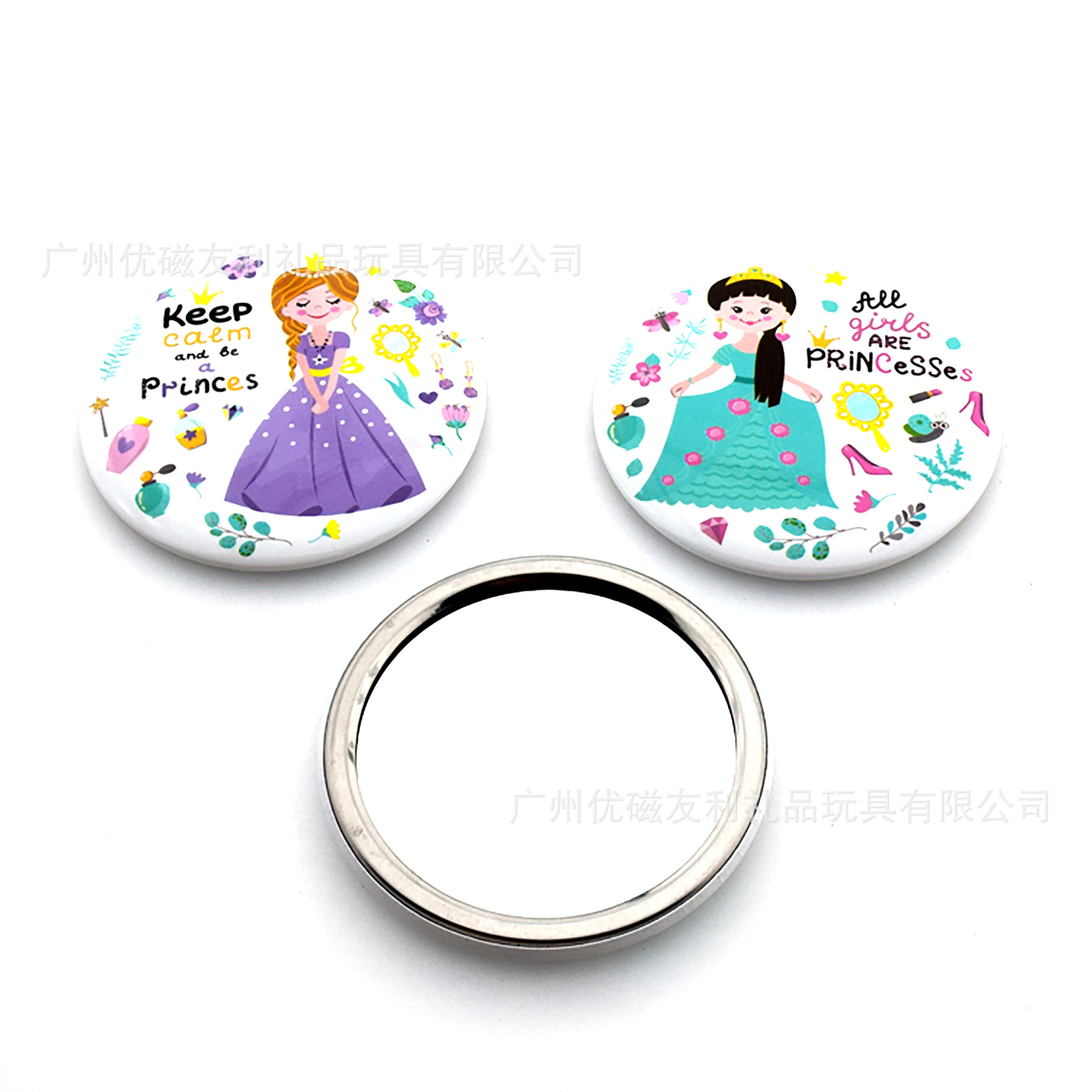 Publicidad de dibujos animados publicidad pequeño espejo pequeño regalo personalizado mini espejo de maquillaje espejo de bolsillo portátil hojalata pequeño espejo redondo