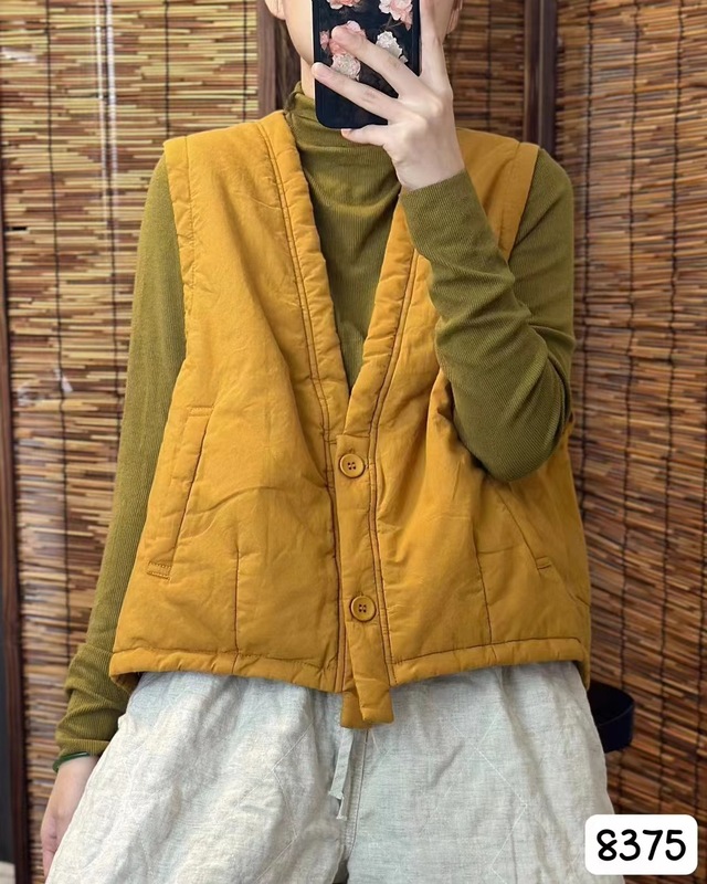 新款复古棉质金典棉马甲女V领无袖宽松外搭保暖开衫棉服|undefined