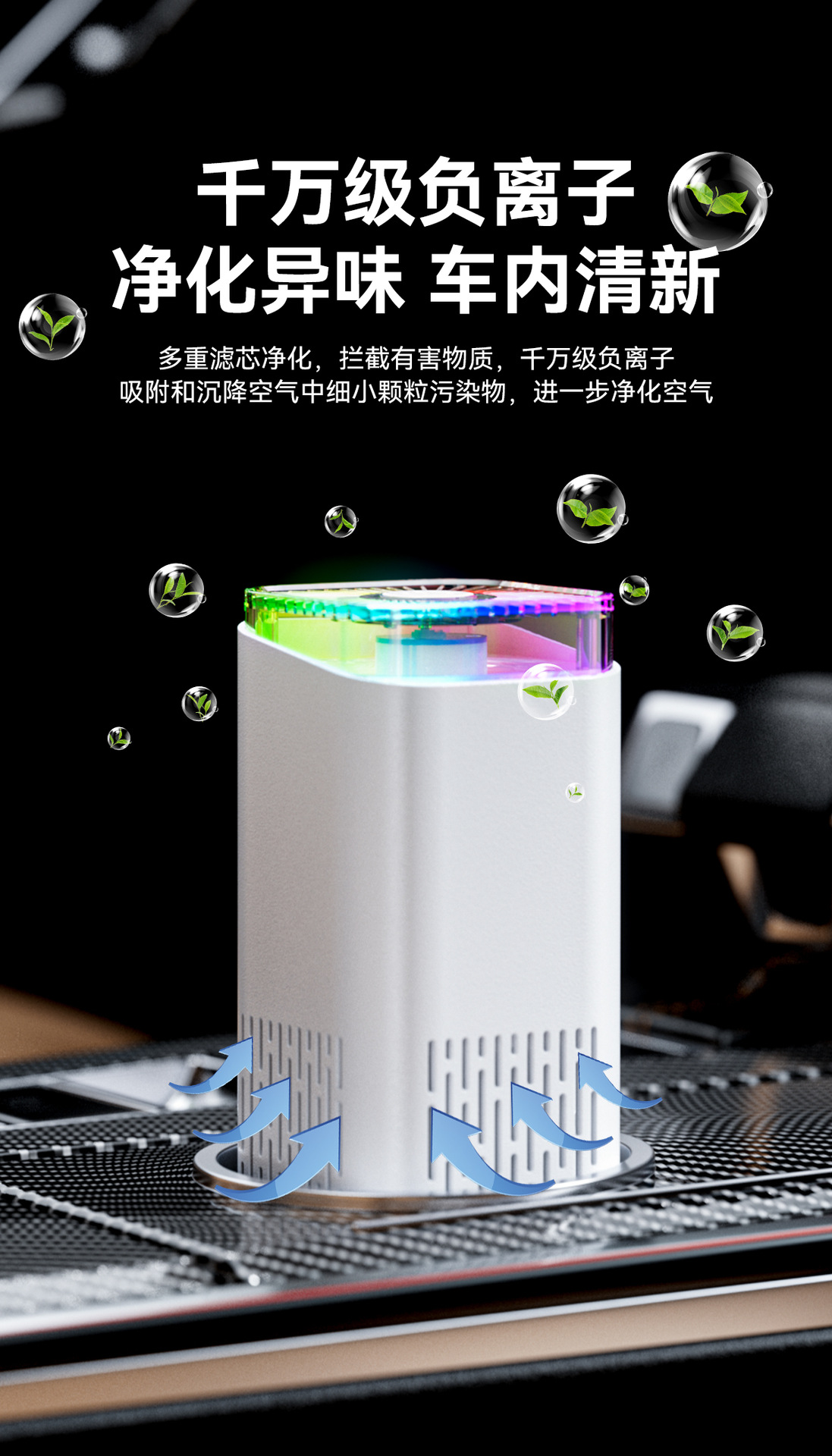 New Cross-Border USB Car Air Purifier That Removes Formaldehyde and Odors, Small Negative Ion Ozone Air Purifier