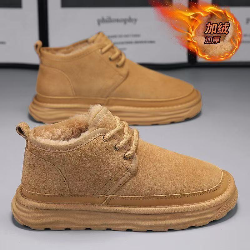 冬季加绒加厚雪地靴保暖棉鞋男士高帮厚底户外休闲鞋一脚蹬短靴