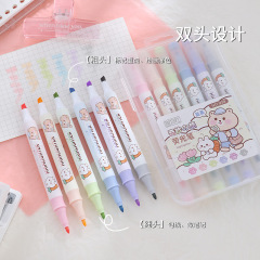 Double-headed highlighter pen, student-specific marker pen for highlighting, sweet and salty style cute girl's journal pen