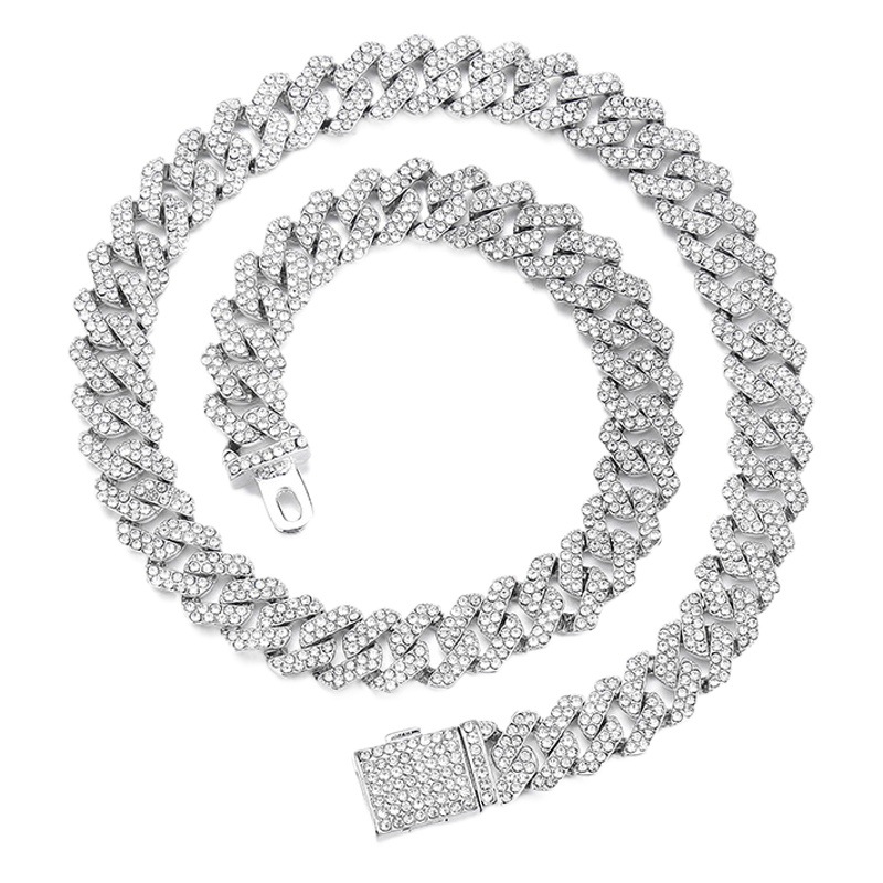 Joyería de hip hop collar de diamantes completo transfronterizo popular diamante todo partido 12mm con cadena cubana de Diamantes Joyería de hip hop al por mayor
