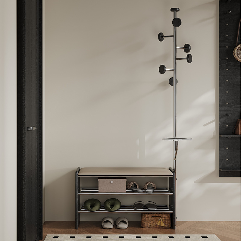 Italian Multifunctional Coat Rack, Shoe Changing Stool, Integrated Shoe Rack, Indoor Entrance Door Double-Layer Shoe Storage Rack