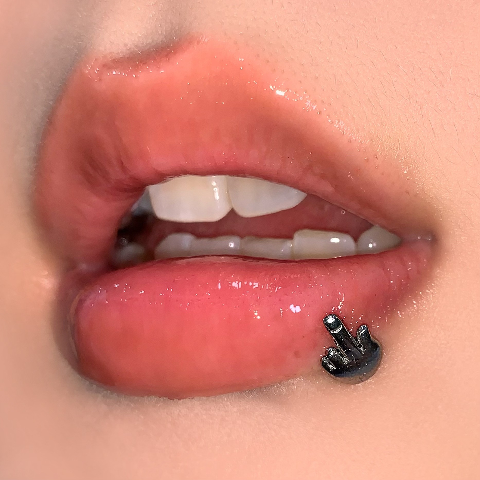 Pointed labret stud close-up product detail