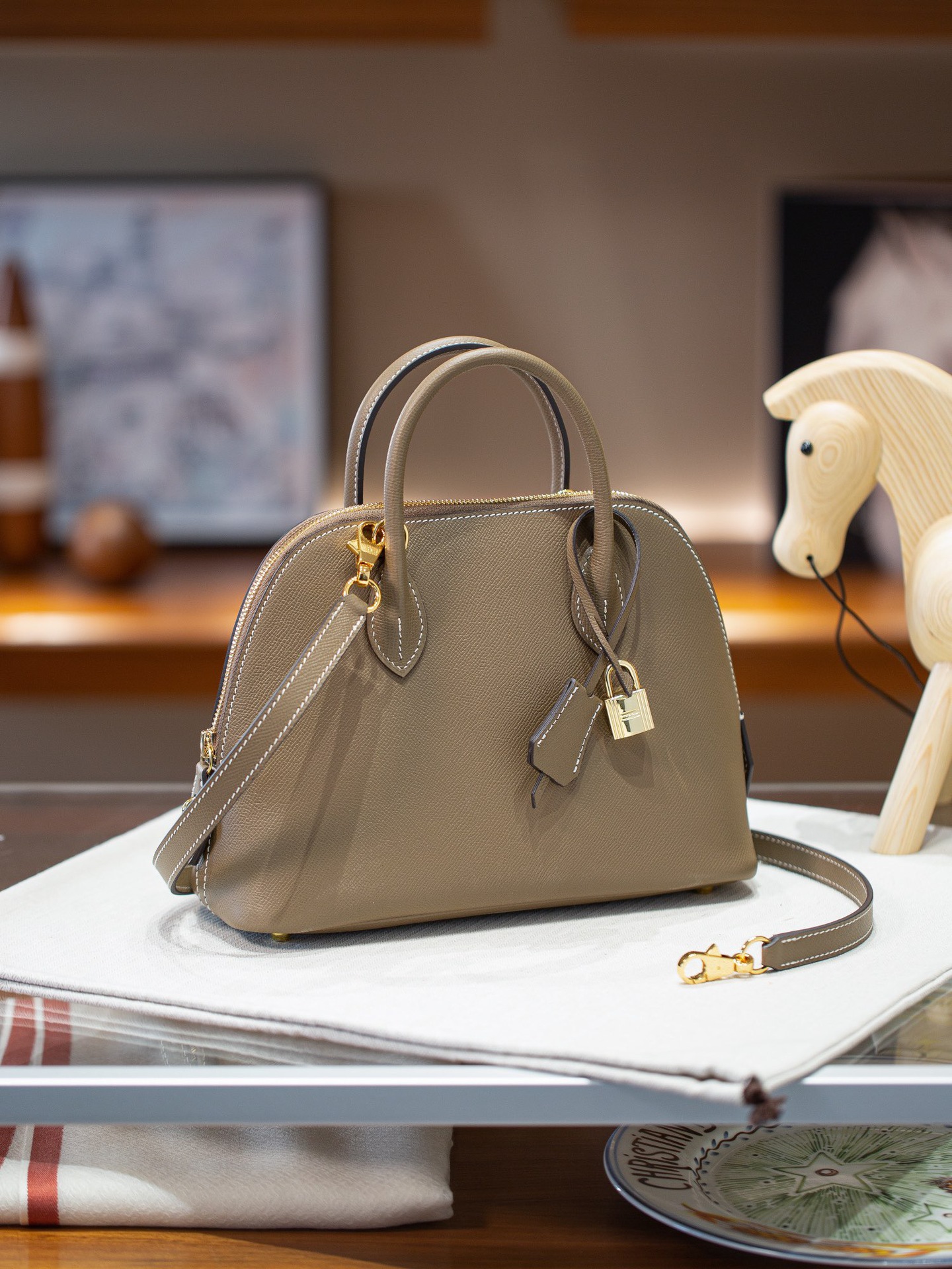 2025 Bowling Handbag For Women 25cm Large Top Grain Cowhide Shell Bag Tote Shoulder Commuter Bag Luxury - Thumbnail 7