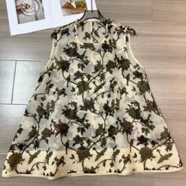 p260285yk5.5 早春新款真丝欧根绡提花花鸟印花A字阔版无袖上衣