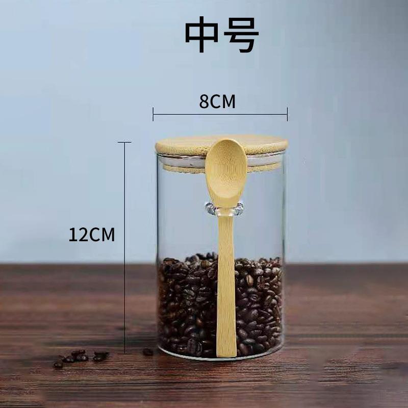 tanque de sellado de vidrio con cubierta cuchara de madera tanque de almacenamiento de granos gruesos frutas secas almacenamiento de cocina botella de vidrio