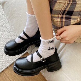 Jk Brown Round-Toe Thick-Soled Small Leather Shoes for Women 2025 New Spring Retro British Style Japanese Style Style Mary Jane Shoes