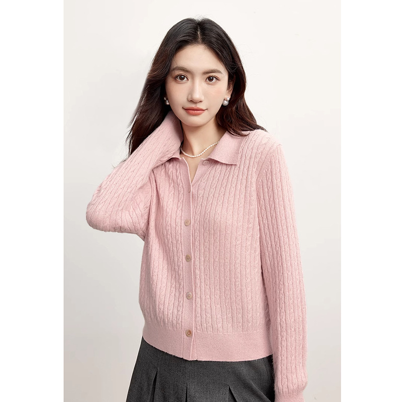 패션 라펠 트위스트 올 매치 스웨터 2024 가을 새로운 절묘한 스타일 여성 톱 1F8931661