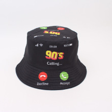 跨境亚马逊电话图标印花盆帽百搭双面戴渔夫帽户外遮阳防晒太阳帽