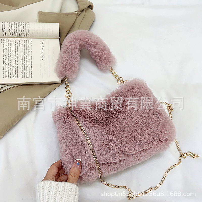 Bolso de la felpa del otoño y del invierno 2023 Nueva Bolsa femenina ins nicho cadena mensajero bolsa de moda pequeña bolsa cuadrada bolsa peludera
