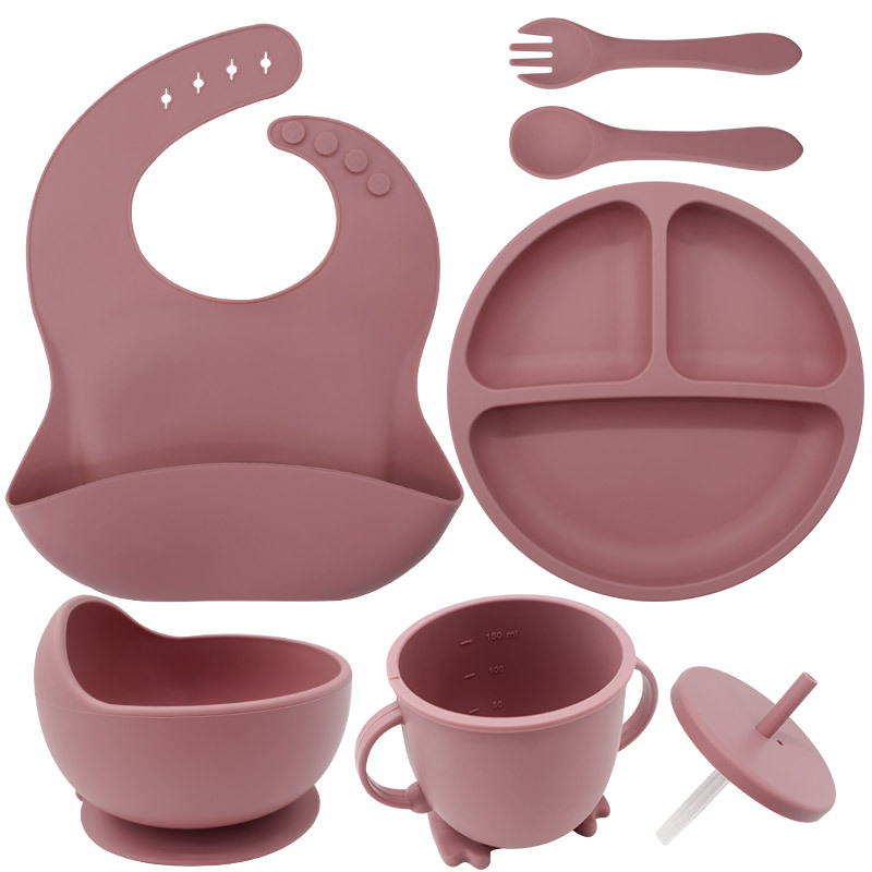 Juego de vajilla de silicona para niños, vajilla para alimentación maternoinfantil, plato de comida, tazón de comida, bebé aprende a comer, plato separado