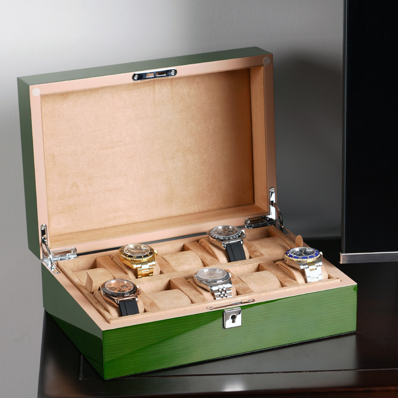 Green Watch Box Wooden Piano Paint High-grade Wooden Watch Box Advanced Watch Box Wooden Box in stock