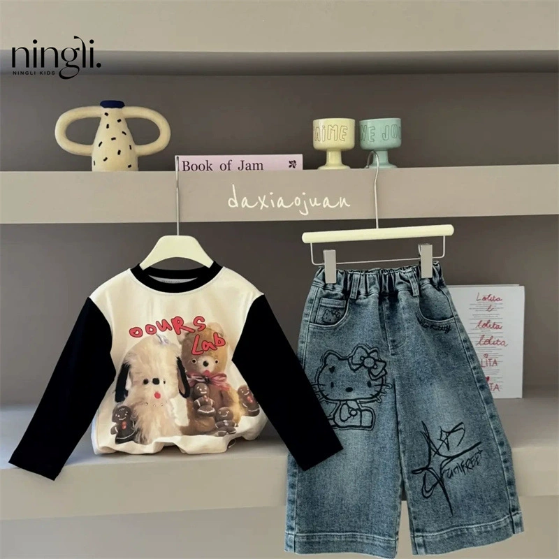 柠里 Jeans, детские штаны, западный стиль, свободный прямой крой, осень