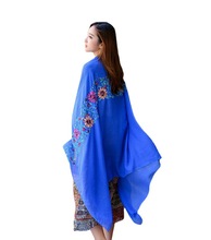 刺绣亚麻花朵尼泊尔棉麻围巾空调防晒两用春夏季丝巾女民族风披肩