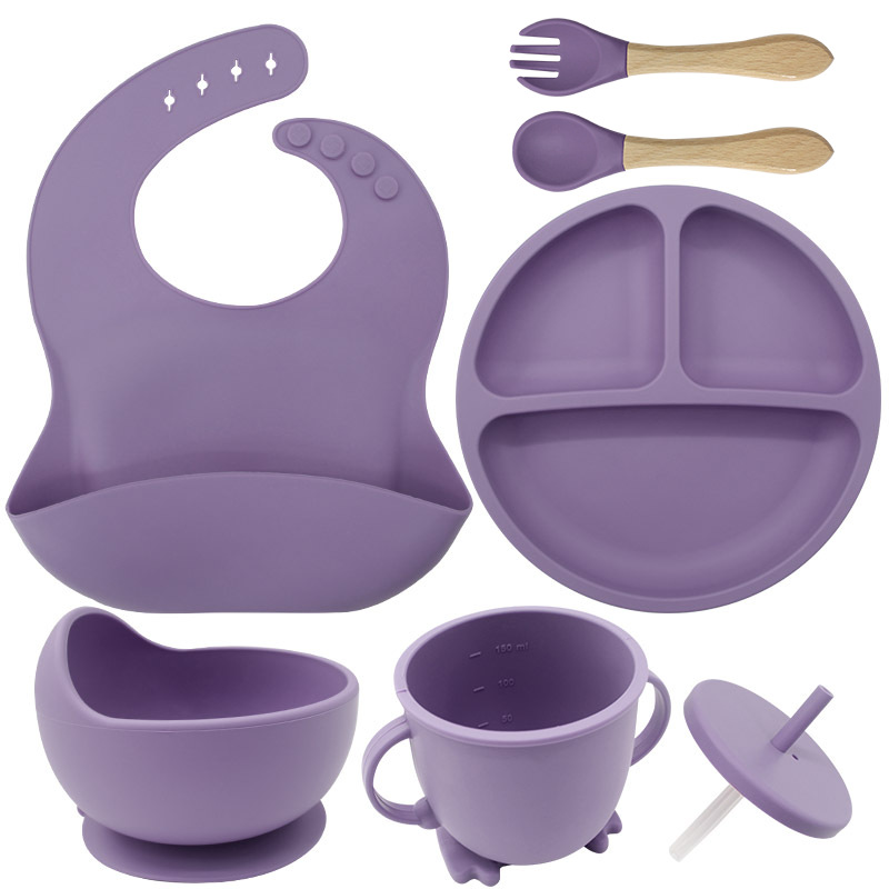 Juego de vajilla de silicona para niños, vajilla para alimentación maternoinfantil, plato de comida, tazón de comida, bebé aprende a comer, plato separado