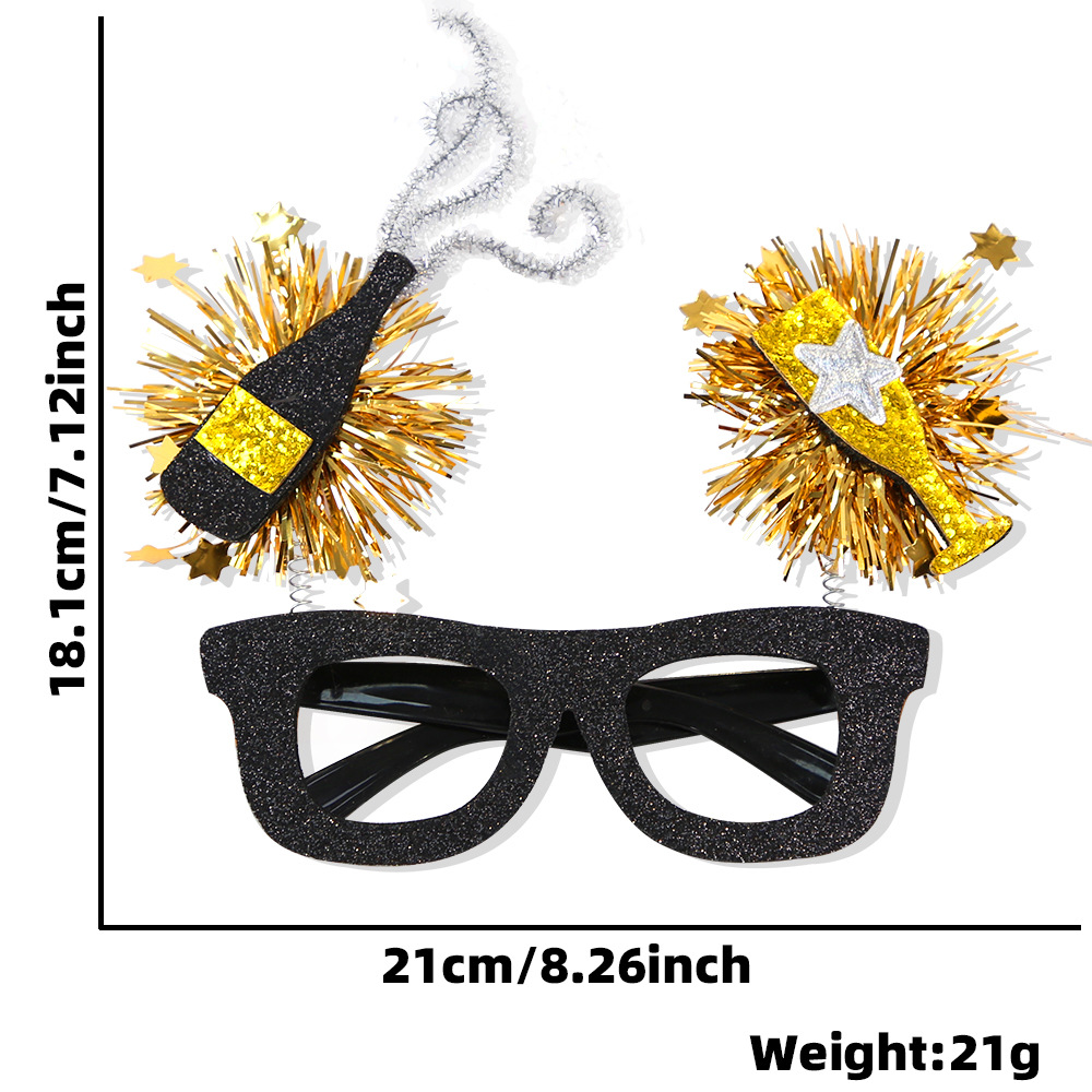 Glasses New Year's Eve Party decorations Photo props to celebrate the New Year Creative black gold frames_voghion.com