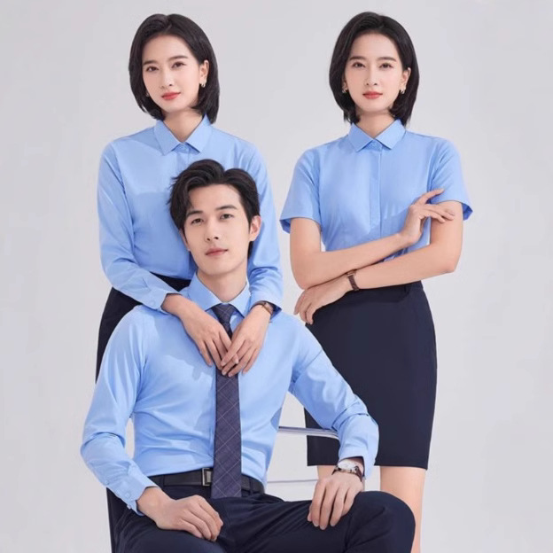 Broken card bamboo fiber blue shirt women's short sleeve summer professional formal shirt lawyer civil servant overalls work clothes