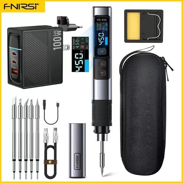 FNIRSI HS-02 スマート電気はんだごて 100 ワットポータブル恒温はんだステーション溶接ペン家庭用修理溶接|undefined