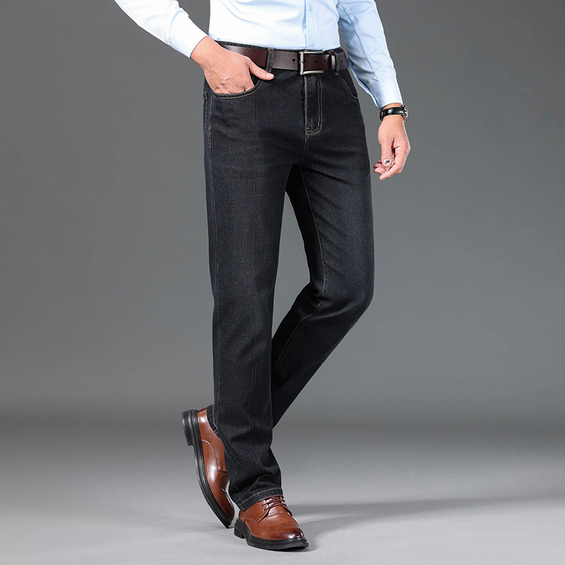 Jeans de hombre de mediana edad, papá masculino, pantalones gruesos de primavera y otoño elásticos rectos sueltos de negocios