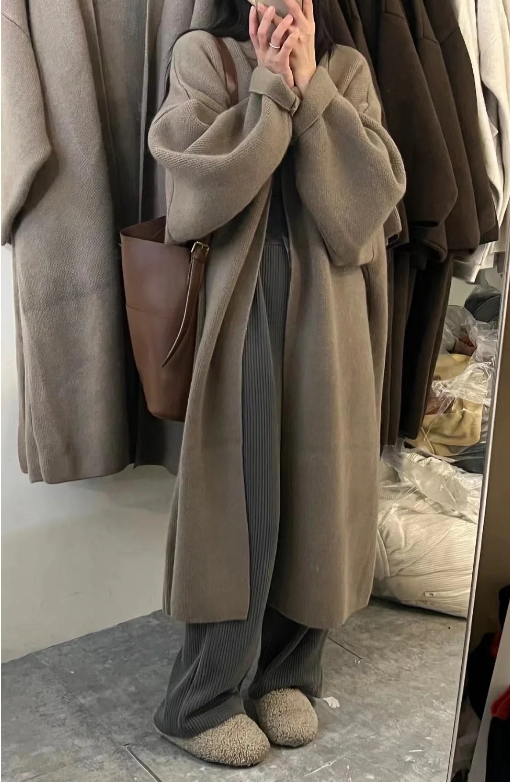 Retro Langer Cardigan Pullover Damen Oversize Strickmantel Weicher Loose Fit V-Ausschnitt Offener Frontmantel_voghion.com