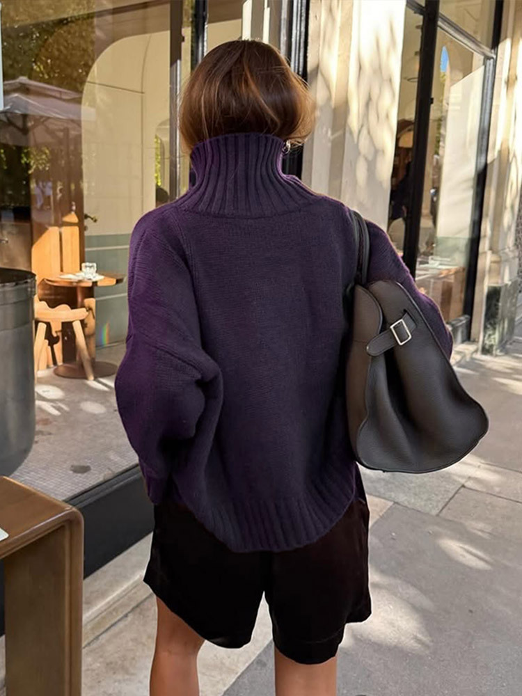 Un alto sentido de moda simple temperamento delgado color sólido de cuello alto suéter de manga larga otoño y invierno 2025 nuevo estilo transfronterizo europeo y americano