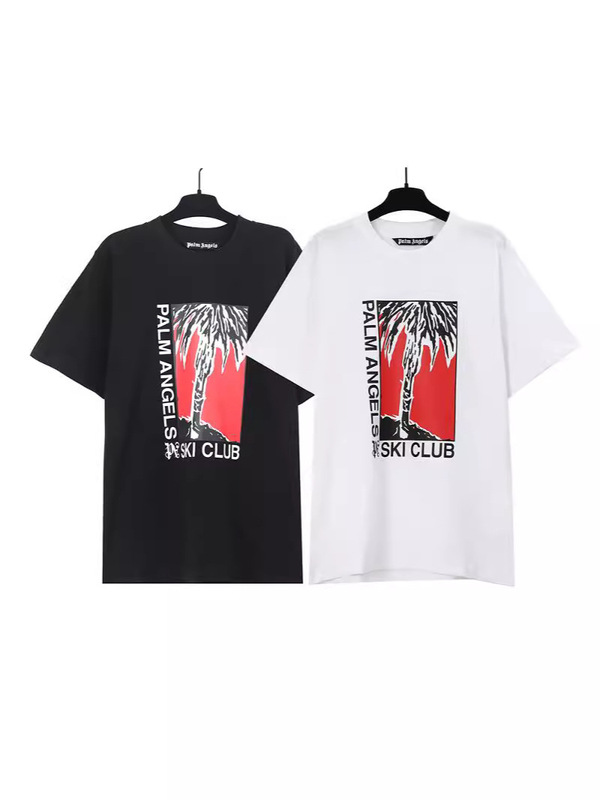 Palm Angels Pa High-Quality Palm Tree Coconut Tree Print Short-Sleeved American Fashion Brand Round Neck T-Shirt