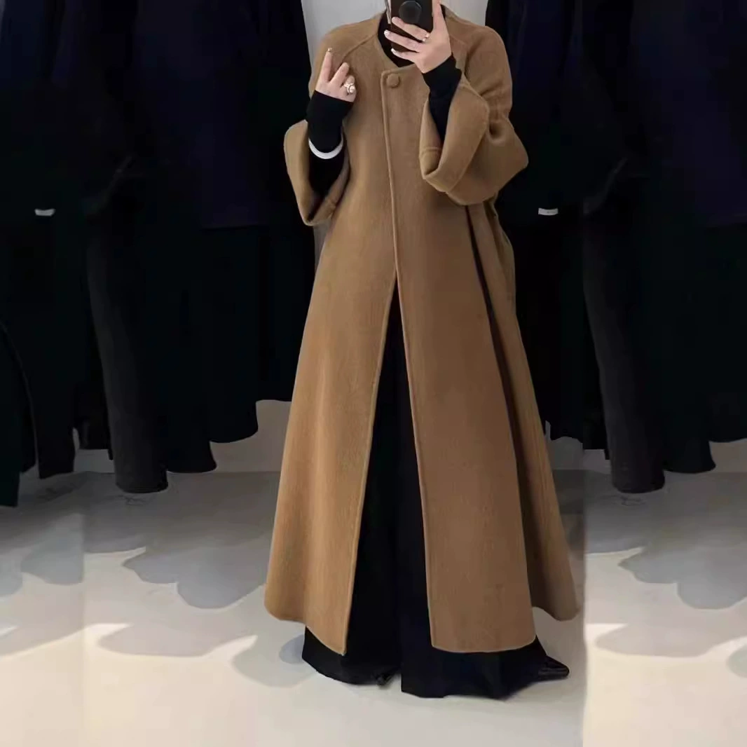 [Sunset Lighthouse] Элегантное и свободное длинное двустороннее шерстяное пальто, оверсайз-пальто из кашемировой шерсти длиной выше колена.