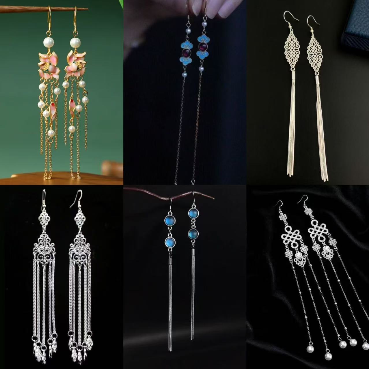 Retro long elegant sophisticated classic earrings with tassels