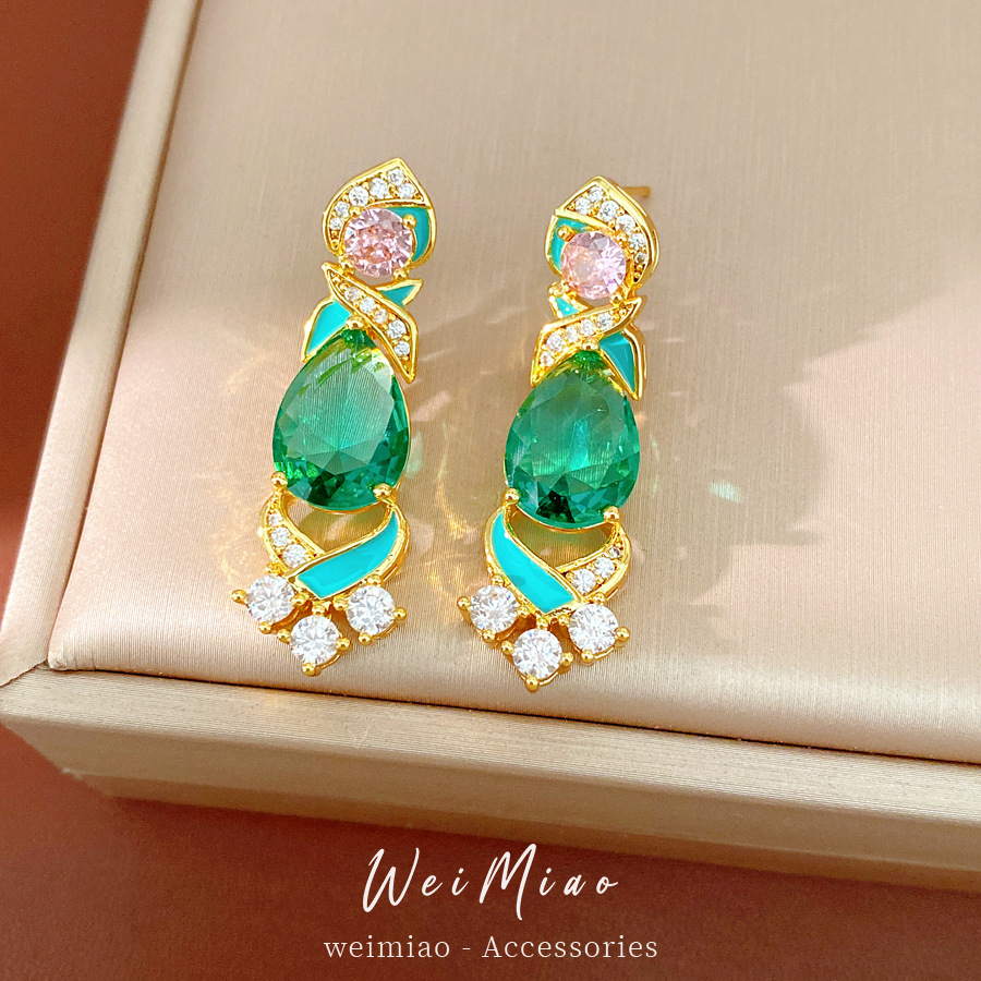 Collar de hebilla ovalada de piedra verde con goteo de aceite ligero de lujo nicho de cadena de clavícula de temperamento delicado conjunto de joyas