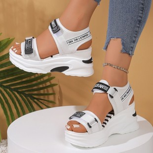 Foreign Trade Thick-soled Wedge Sandals Women's 2025 Summer New Flat Comfortable Lightweight Casual Velcro Beach Sandals