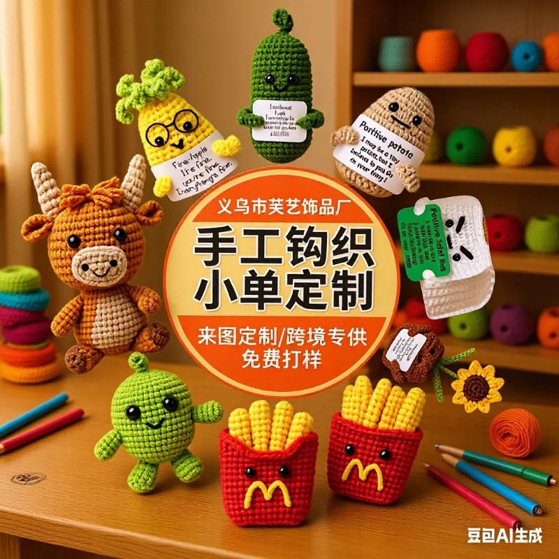 跨境成品爆款手工毛线玩偶针织娃娃盆栽系列毛线针织公仔打样玩偶