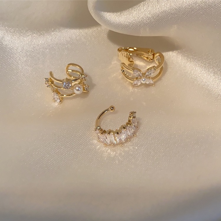 Pendientes de clip de hueso de oreja de metal de circón retro PERLA para mujer Corea del Sur simple todo partido personalizado no perforado pendientes