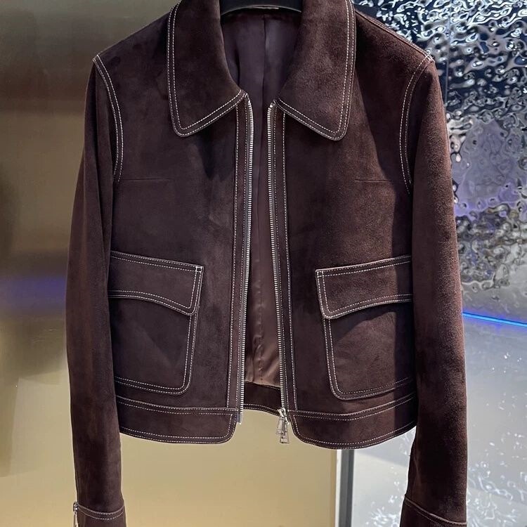 Autumn Niche 2026 New Fashion Suede Sheepskin Vintage Hong Kong Style Distressed Genuine Leather Women's Short Jacket Coat