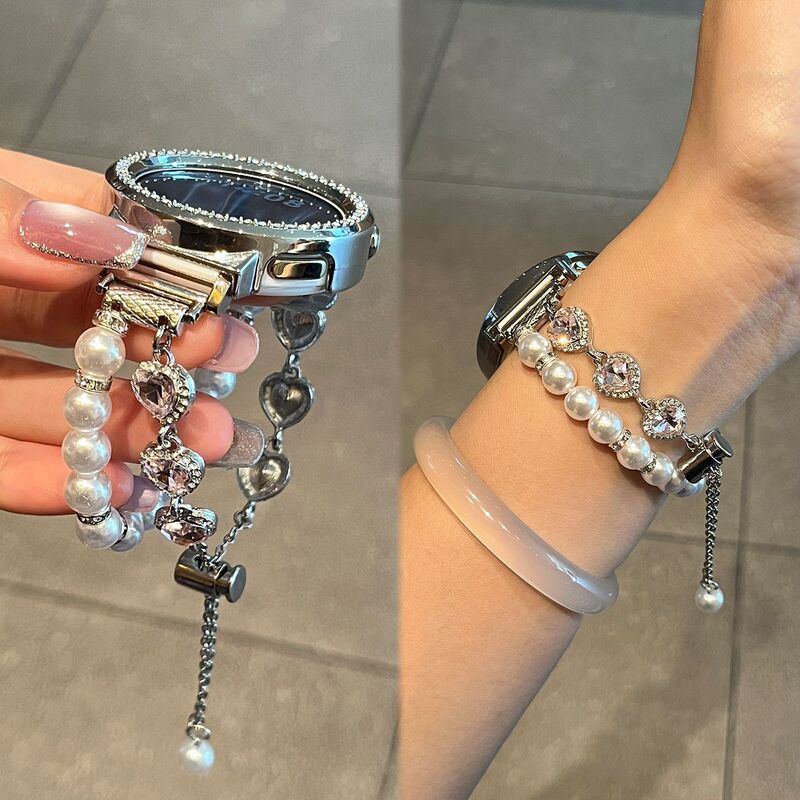Suitable for Huawei Gt5 Watch Strap Gt4 Beaded Watch5 Heart Pearl Gt5Pro Diamond Watch Ladies 43 Wristband