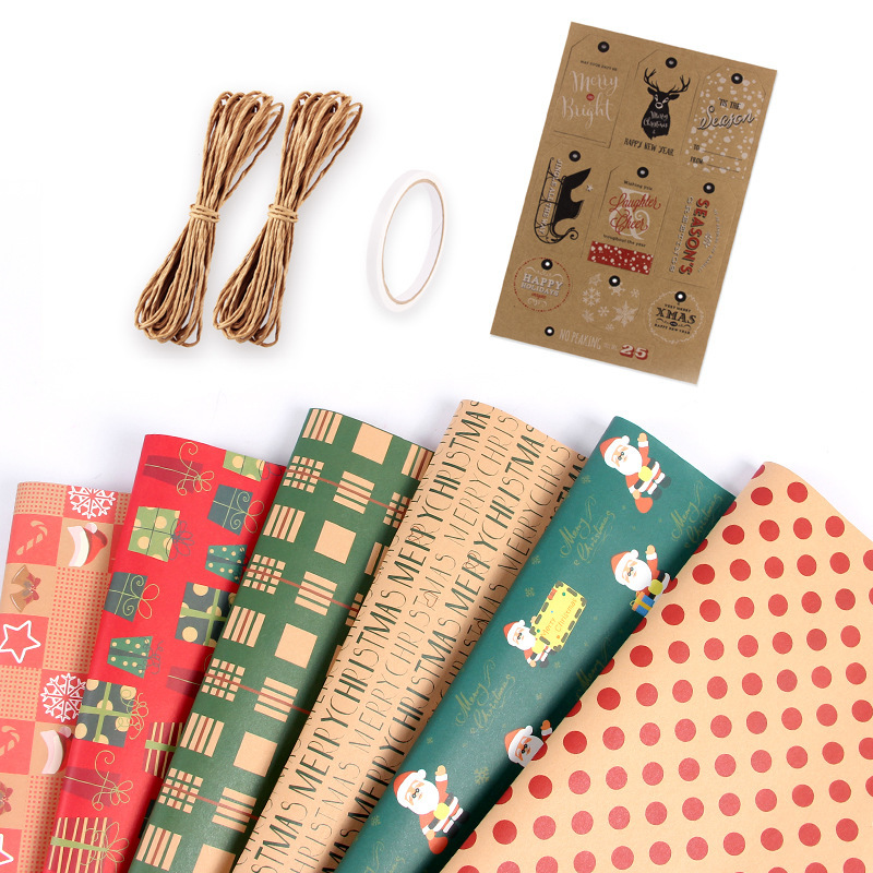 Papel de regalo navideño transfronterizo de Amazon, papel kraft amarillo vintage, papel de regalo para fiestas image 14