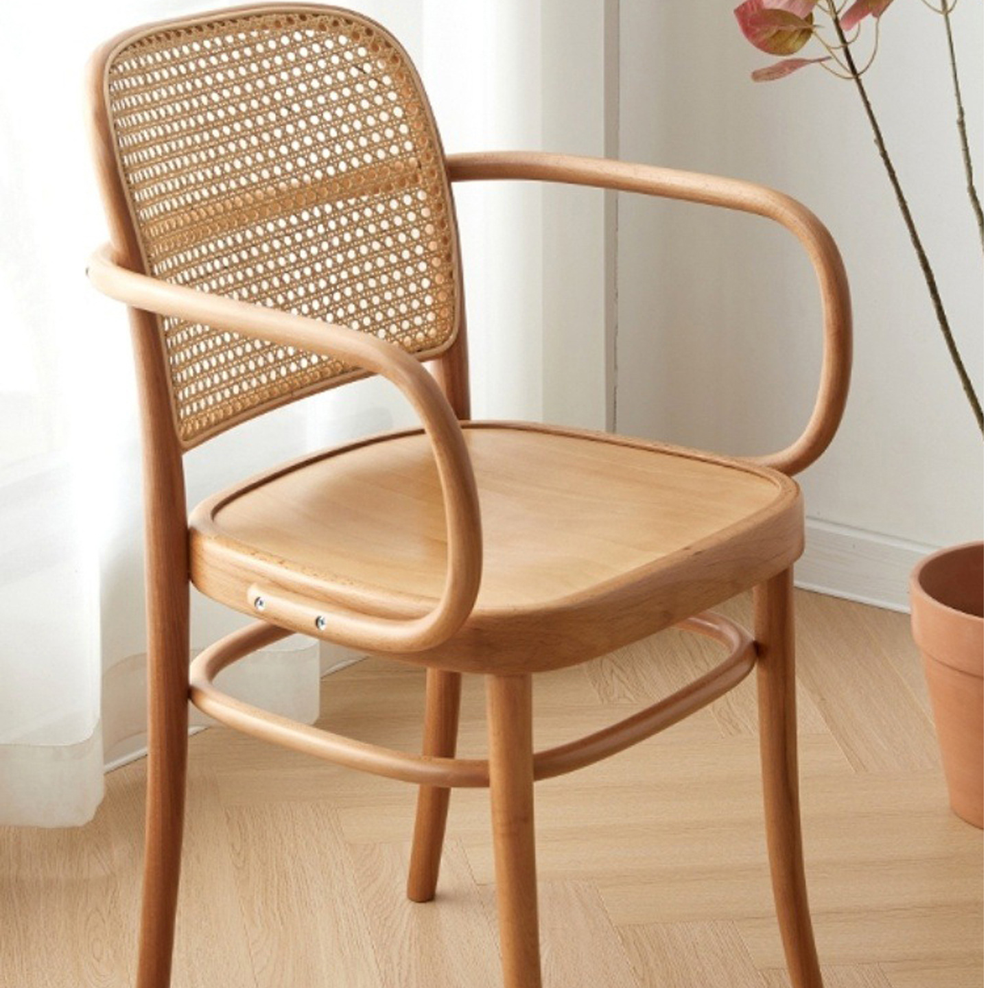 Nordic Japanese-Style Solid Wood Rattan Dining Chair Retro Home Backrest Simple Medieval Study Table and Stool Log Dining Table Chair