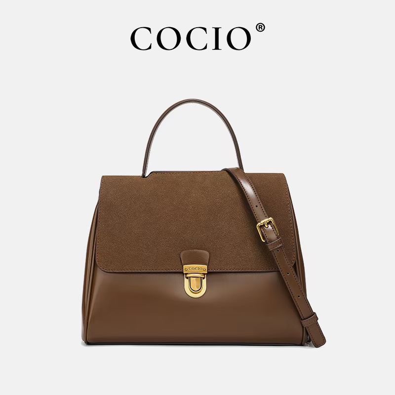 COCIO Matte Handheld Briefcase 2024 Spring New end High Capacity Genuine Leather Women's Crossbody Shoulder Bag_voghion.com