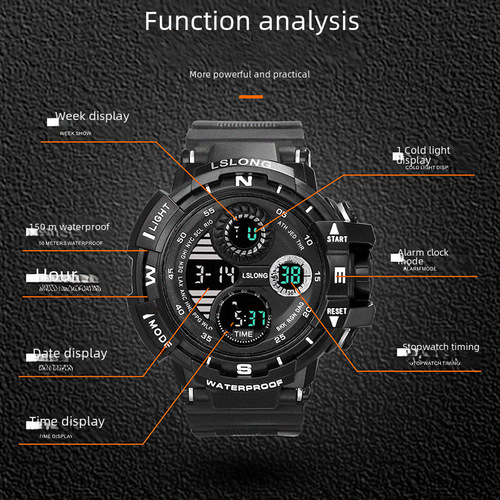 Trendy Men's Couple Women Student Watch Multifunctional Night Light Sports Fashion Waterproof Alarm LED Electronic Wrist Watch
