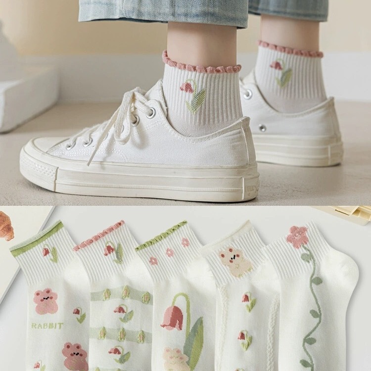 Socks Women's Spring and Summer Japanese Style Short Socks Sweet Green Flower Ins Short Socks for Summer Socks Women's Spring and Summer Japanese Style Short Socks Sweet Green Flower Ins Short Socks for Summer