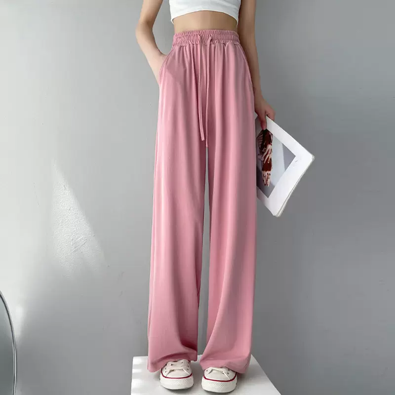 铜氨丝垂感阔腿裤女2025夏季新款休闲直筒裤窄版显瘦长裤高腰裤子
