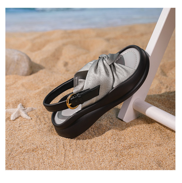 Dép sandal nữ quai chữ V satin phong cách Trung Quốc, đế dày tăng chiều cao, thoải mái đa năng — đen, bạc chi tiết 11