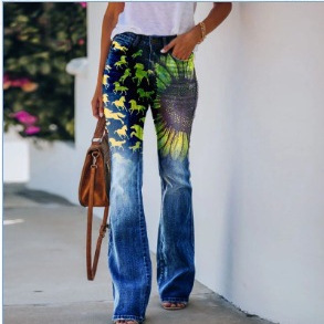 BD Summer New Printed 3D Trendy Irregular Wide Leg Pants Flower and Bird Loose Casual Wide Leg Pants