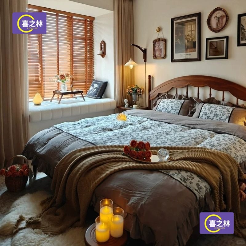 New Chinese-Style Walnut Harp Bed Windsor Bed Frame Pure Solid Wood Single Bed All Solid Wood Double Bed