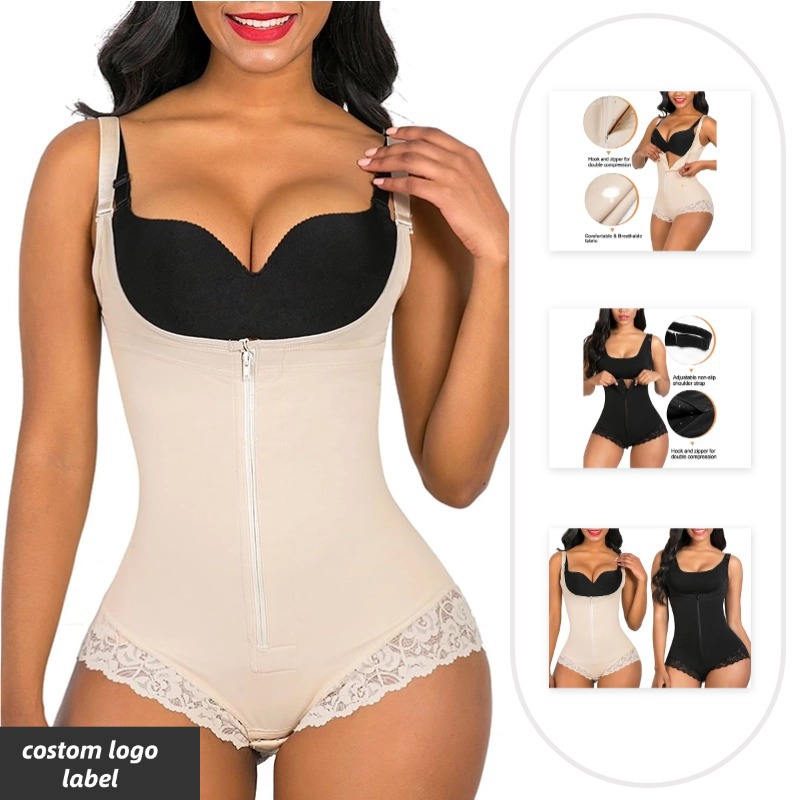 Cuerpo de corsé europeo y americano que forma el vientre que contrae la ropa interior de encaje cuerpo que forma el mono triángulo cremallera corsé